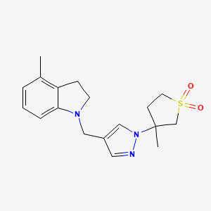 molecular formula C18H23N3O2S B7647499 3-Methyl-3-[4-[(4-methyl-2,3-dihydroindol-1-yl)methyl]pyrazol-1-yl]thiolane 1,1-dioxide 