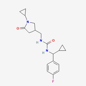 molecular formula C19H24FN3O2 B7647653 1-[Cyclopropyl-(4-fluorophenyl)methyl]-3-[(1-cyclopropyl-5-oxopyrrolidin-3-yl)methyl]urea 