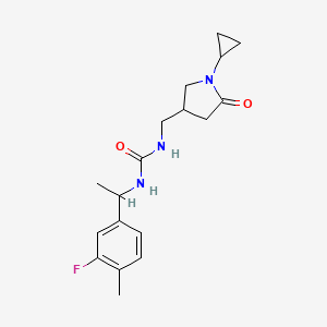 molecular formula C18H24FN3O2 B7647672 1-[(1-Cyclopropyl-5-oxopyrrolidin-3-yl)methyl]-3-[1-(3-fluoro-4-methylphenyl)ethyl]urea 