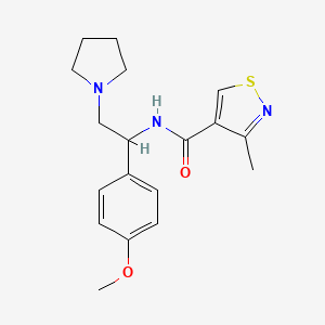 molecular formula C18H23N3O2S B7647684 N-[1-(4-methoxyphenyl)-2-pyrrolidin-1-ylethyl]-3-methyl-1,2-thiazole-4-carboxamide 