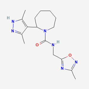 molecular formula C16H24N6O2 B7647745 2-(3,5-dimethyl-1H-pyrazol-4-yl)-N-[(3-methyl-1,2,4-oxadiazol-5-yl)methyl]azepane-1-carboxamide 