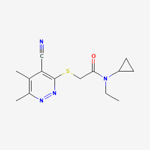 molecular formula C14H18N4OS B7647788 2-(4-cyano-5,6-dimethylpyridazin-3-yl)sulfanyl-N-cyclopropyl-N-ethylacetamide 