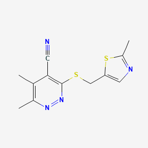 molecular formula C12H12N4S2 B7647789 5,6-Dimethyl-3-[(2-methyl-1,3-thiazol-5-yl)methylsulfanyl]pyridazine-4-carbonitrile 