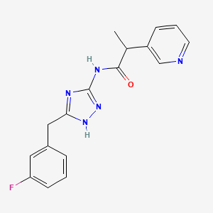 molecular formula C17H16FN5O B7647887 N-[5-[(3-fluorophenyl)methyl]-1H-1,2,4-triazol-3-yl]-2-pyridin-3-ylpropanamide 