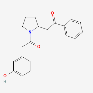 molecular formula C20H21NO3 B7647945 2-[1-[2-(3-Hydroxyphenyl)acetyl]pyrrolidin-2-yl]-1-phenylethanone 