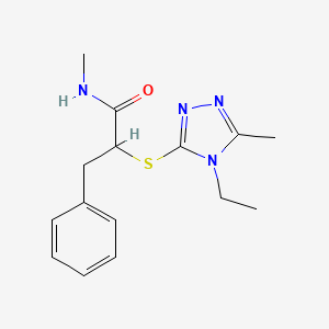 molecular formula C15H20N4OS B7649104 2-[(4-ethyl-5-methyl-1,2,4-triazol-3-yl)sulfanyl]-N-methyl-3-phenylpropanamide 