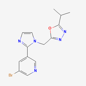 molecular formula C14H14BrN5O B7649294 2-[[2-(5-Bromopyridin-3-yl)imidazol-1-yl]methyl]-5-propan-2-yl-1,3,4-oxadiazole 