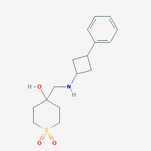 molecular formula C16H23NO3S B7649388 1,1-Dioxo-4-[[(3-phenylcyclobutyl)amino]methyl]thian-4-ol 