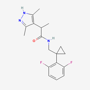 molecular formula C18H21F2N3O B7649429 N-[[1-(2,6-difluorophenyl)cyclopropyl]methyl]-2-(3,5-dimethyl-1H-pyrazol-4-yl)propanamide 