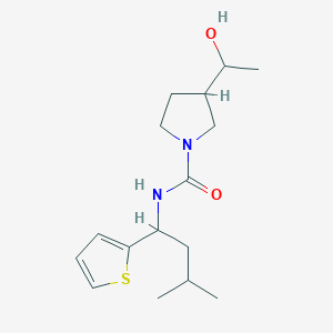 molecular formula C16H26N2O2S B7649703 3-(1-hydroxyethyl)-N-(3-methyl-1-thiophen-2-ylbutyl)pyrrolidine-1-carboxamide 