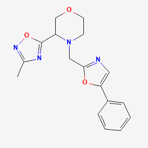 molecular formula C17H18N4O3 B7649845 3-(3-Methyl-1,2,4-oxadiazol-5-yl)-4-[(5-phenyl-1,3-oxazol-2-yl)methyl]morpholine 