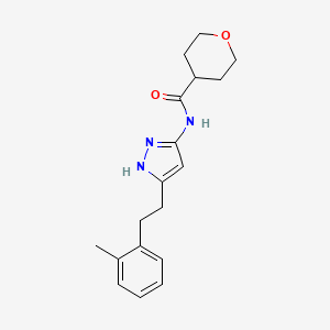 N-[5-[2-(2-methylphenyl)ethyl]-1H-pyrazol-3-yl]oxane-4-carboxamide