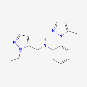 molecular formula C16H19N5 B7649890 N-[(2-ethylpyrazol-3-yl)methyl]-2-(5-methylpyrazol-1-yl)aniline 