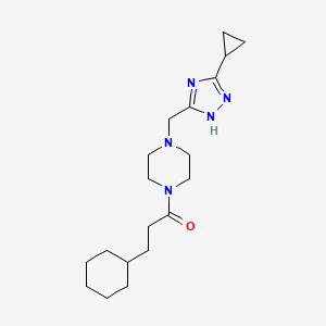 molecular formula C19H31N5O B7649922 3-cyclohexyl-1-[4-[(3-cyclopropyl-1H-1,2,4-triazol-5-yl)methyl]piperazin-1-yl]propan-1-one 