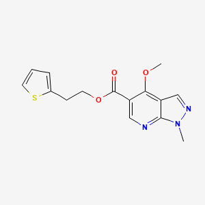 molecular formula C15H15N3O3S B7649947 2-Thiophen-2-ylethyl 4-methoxy-1-methylpyrazolo[3,4-b]pyridine-5-carboxylate 