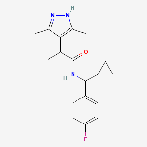 molecular formula C18H22FN3O B7650014 N-[cyclopropyl-(4-fluorophenyl)methyl]-2-(3,5-dimethyl-1H-pyrazol-4-yl)propanamide 