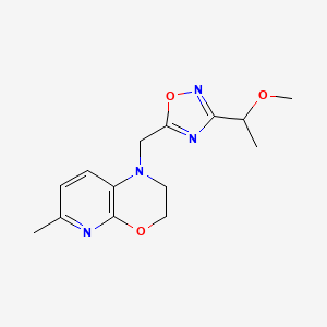 molecular formula C14H18N4O3 B7650118 1-[[3-(1-Methoxyethyl)-1,2,4-oxadiazol-5-yl]methyl]-6-methyl-2,3-dihydropyrido[2,3-b][1,4]oxazine 