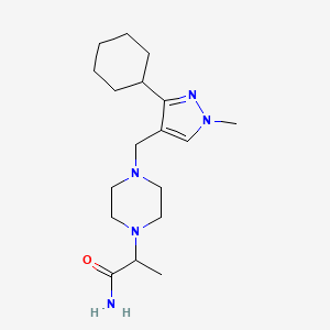 molecular formula C18H31N5O B7650178 2-[4-[(3-Cyclohexyl-1-methylpyrazol-4-yl)methyl]piperazin-1-yl]propanamide 