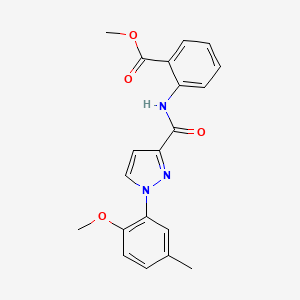 molecular formula C20H19N3O4 B7650320 Methyl 2-[[1-(2-methoxy-5-methylphenyl)pyrazole-3-carbonyl]amino]benzoate 