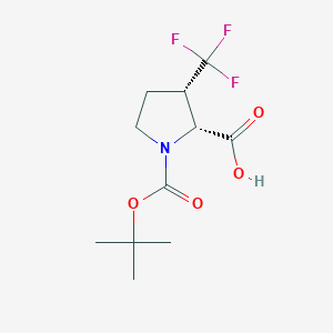 molecular formula C11H16F3NO4 B7650831 (2R,3S)-1-[(2-methylpropan-2-yl)oxycarbonyl]-3-(trifluoromethyl)pyrrolidine-2-carboxylic acid 