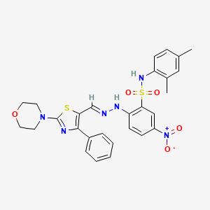 molecular formula C28H28N6O5S2 B7650872 N-(2,4-dimethylphenyl)-2-[(2E)-2-[(2-morpholin-4-yl-4-phenyl-1,3-thiazol-5-yl)methylidene]hydrazinyl]-5-nitrobenzenesulfonamide 