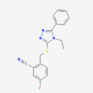 2-[(4-Ethyl-5-phenyl-1,2,4-triazol-3-yl)sulfanylmethyl]-5-fluorobenzonitrile