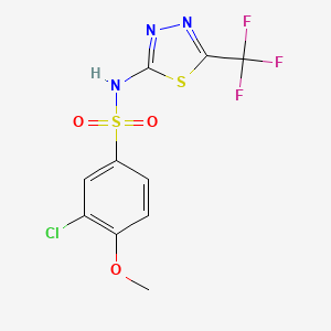 molecular formula C10H7ClF3N3O3S2 B7651010 3-chloro-4-methoxy-N-[5-(trifluoromethyl)-1,3,4-thiadiazol-2-yl]benzenesulfonamide 