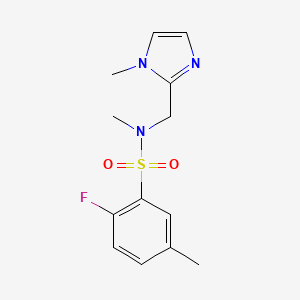 molecular formula C13H16FN3O2S B7651045 2-fluoro-N,5-dimethyl-N-[(1-methylimidazol-2-yl)methyl]benzenesulfonamide 