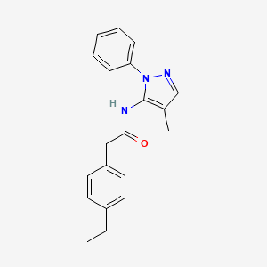 molecular formula C20H21N3O B7651516 2-(4-ethylphenyl)-N-(4-methyl-2-phenylpyrazol-3-yl)acetamide 