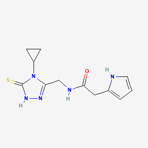 molecular formula C12H15N5OS B7651914 N-[(4-cyclopropyl-5-sulfanylidene-1H-1,2,4-triazol-3-yl)methyl]-2-(1H-pyrrol-2-yl)acetamide 