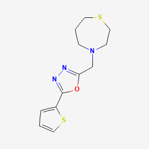 molecular formula C12H15N3OS2 B7651919 2-(1,4-Thiazepan-4-ylmethyl)-5-thiophen-2-yl-1,3,4-oxadiazole 