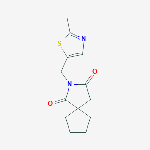 molecular formula C13H16N2O2S B7651951 2-[(2-Methyl-1,3-thiazol-5-yl)methyl]-2-azaspiro[4.4]nonane-1,3-dione 