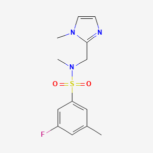 molecular formula C13H16FN3O2S B7652284 3-fluoro-N,5-dimethyl-N-[(1-methylimidazol-2-yl)methyl]benzenesulfonamide 