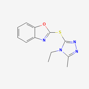 molecular formula C12H12N4OS B7652515 2-[(4-Ethyl-5-methyl-1,2,4-triazol-3-yl)sulfanyl]-1,3-benzoxazole 