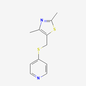 molecular formula C11H12N2S2 B7652573 2,4-Dimethyl-5-(pyridin-4-ylsulfanylmethyl)-1,3-thiazole 