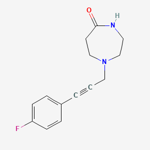 molecular formula C14H15FN2O B7652613 1-[3-(4-Fluorophenyl)prop-2-ynyl]-1,4-diazepan-5-one 