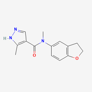 molecular formula C14H15N3O2 B7652616 N-(2,3-dihydro-1-benzofuran-5-yl)-N,5-dimethyl-1H-pyrazole-4-carboxamide 