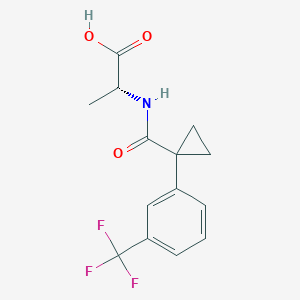 molecular formula C14H14F3NO3 B7652903 (2R)-2-[[1-[3-(trifluoromethyl)phenyl]cyclopropanecarbonyl]amino]propanoic acid 