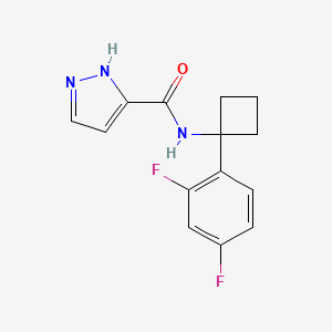 molecular formula C14H13F2N3O B7653198 N-[1-(2,4-difluorophenyl)cyclobutyl]-1H-pyrazole-5-carboxamide 