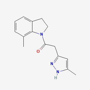 molecular formula C15H17N3O B7653211 1-(7-methyl-2,3-dihydroindol-1-yl)-2-(5-methyl-1H-pyrazol-3-yl)ethanone 