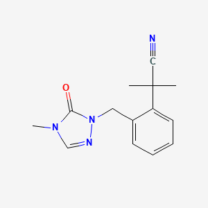 molecular formula C14H16N4O B7653283 2-Methyl-2-[2-[(4-methyl-5-oxo-1,2,4-triazol-1-yl)methyl]phenyl]propanenitrile 