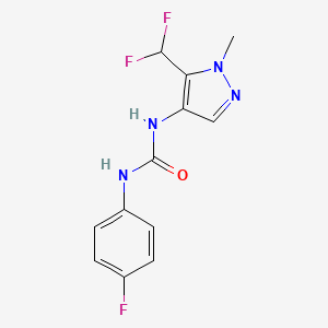 molecular formula C12H11F3N4O B7653361 1-[5-(Difluoromethyl)-1-methylpyrazol-4-yl]-3-(4-fluorophenyl)urea 