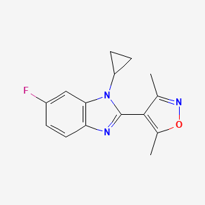 molecular formula C15H14FN3O B7653364 4-(1-Cyclopropyl-6-fluorobenzimidazol-2-yl)-3,5-dimethyl-1,2-oxazole 