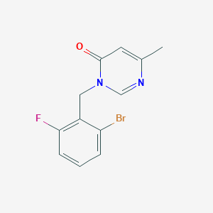 molecular formula C12H10BrFN2O B7653429 3-[(2-Bromo-6-fluorophenyl)methyl]-6-methylpyrimidin-4-one 