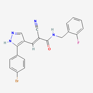 3-[3-(4-bromophenyl)-1H-pyrazol-4-yl]-2-cyano-N-[(2-fluorophenyl)methyl]prop-2-enamide