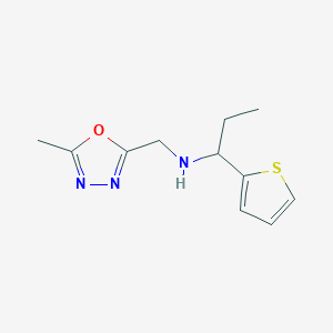 molecular formula C11H15N3OS B7653588 N-[(5-methyl-1,3,4-oxadiazol-2-yl)methyl]-1-thiophen-2-ylpropan-1-amine 