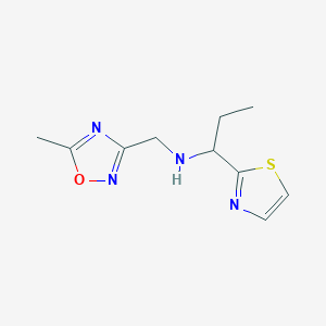 molecular formula C10H14N4OS B7653665 N-[(5-methyl-1,2,4-oxadiazol-3-yl)methyl]-1-(1,3-thiazol-2-yl)propan-1-amine 