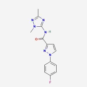 molecular formula C14H13FN6O B7653736 N-(2,5-dimethyl-1,2,4-triazol-3-yl)-1-(4-fluorophenyl)pyrazole-3-carboxamide 