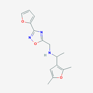 molecular formula C15H17N3O3 B7653839 1-(2,5-dimethylfuran-3-yl)-N-[[3-(furan-2-yl)-1,2,4-oxadiazol-5-yl]methyl]ethanamine 