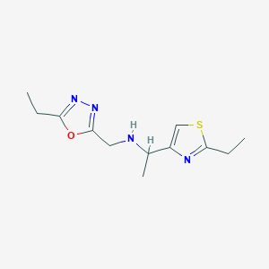 molecular formula C12H18N4OS B7653908 N-[(5-ethyl-1,3,4-oxadiazol-2-yl)methyl]-1-(2-ethyl-1,3-thiazol-4-yl)ethanamine 